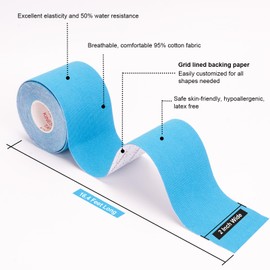 Gotaqery Kinesiology Tape 3 Rolls (5cm x 5m), Sports Tape, Waterproof Elastic Muscle Support Tape for Exercise, Sports & Injury Recovery, Breathable & Latex Free (3 Rolls Blue)