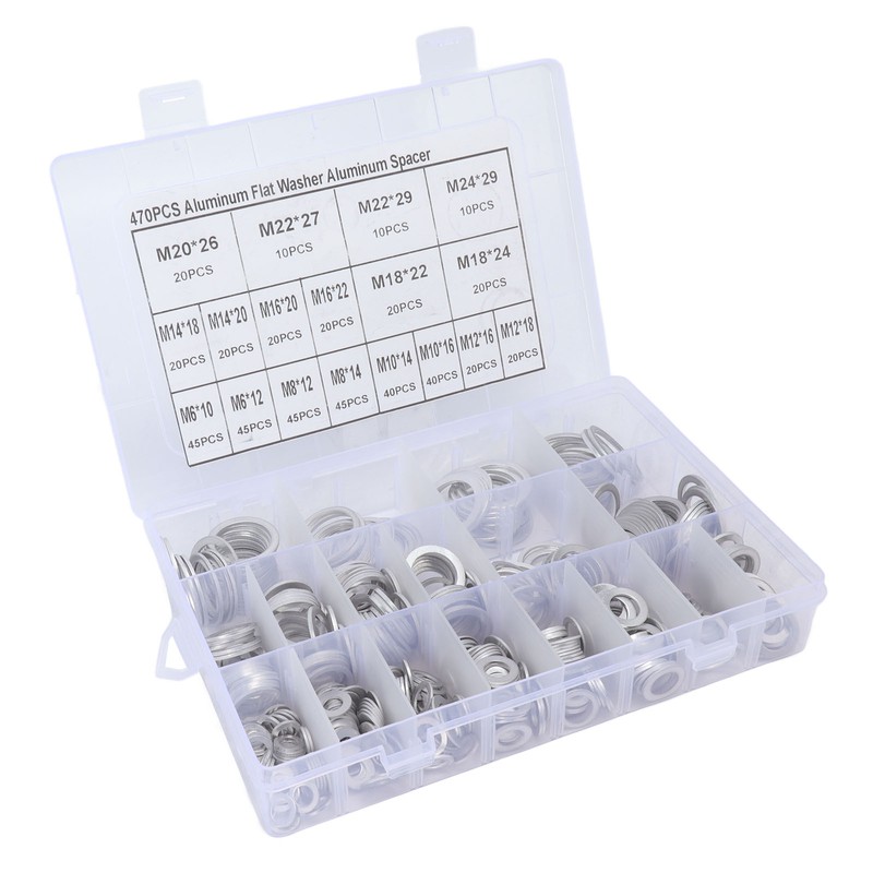 470Pcs Sealing Washer Aluminum Alloy Round Flat Washer Assortment Kit