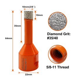 FEWELL Diamond Core Drill Bit, 3/8" 2PCS, 10MM Vacuum Brazed Diamond Hole Saw with 5/8-11 Thread for Ceramic Tile Marble Brick Porcelain