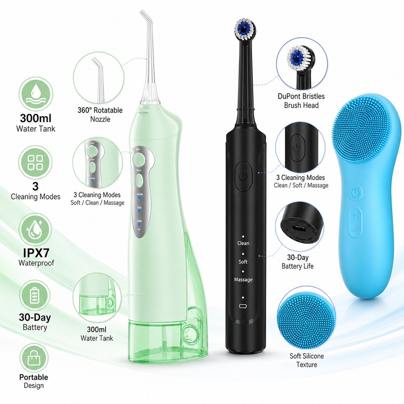 3-in-1 Oral Care Kit for Daily Hygiene – Rechargeable Water