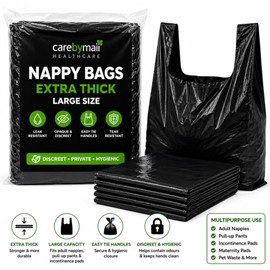 100 x Adult Incontinence Disposal Bags with Tie Handles - Black Opaque Leak Resistant Hygiene Bags for Adult Nappies, Pull Up Pants, Incontinence Pads, Maternity Pads, Care Homes (1 Pack of 100)
