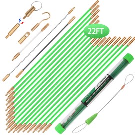 FTIHTRY 22FT Fiberglass Running Electrical Wire Cable Glow Rods Wire Pulling, Fish Rods Electrical Kit with 8 Different Attachments and Fish Tape Wire Puller Kit