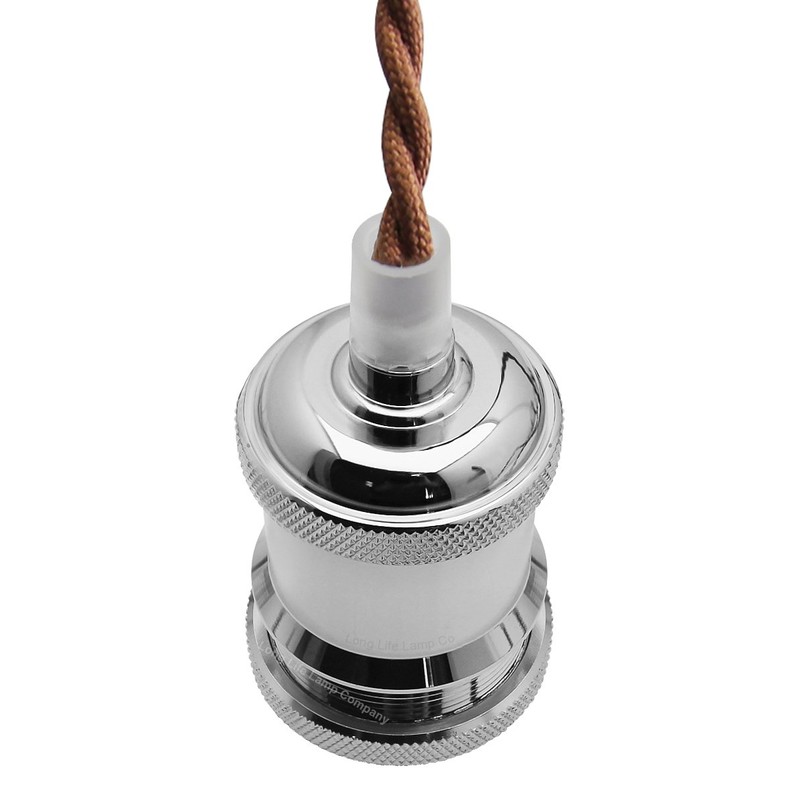 Industrial Vintage Ceiling Pendant Lamp Holder Chrome E27 Fitting M0011CH