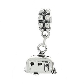 LGU Sterling Silver Oxidized 3D Small Camper Vacation Trailer Dangle Bead Charm