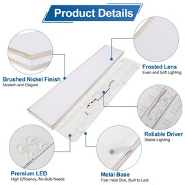 DAKASON 4FT Rectangle LED Flush Mount Ceiling Light for Kitchen/Laundry, 48W Wraparound 3/4/5000K Selectable, Hardwired 4’ Linear Lights Fluorescent Tube Replacement, Dimmable 1Pack