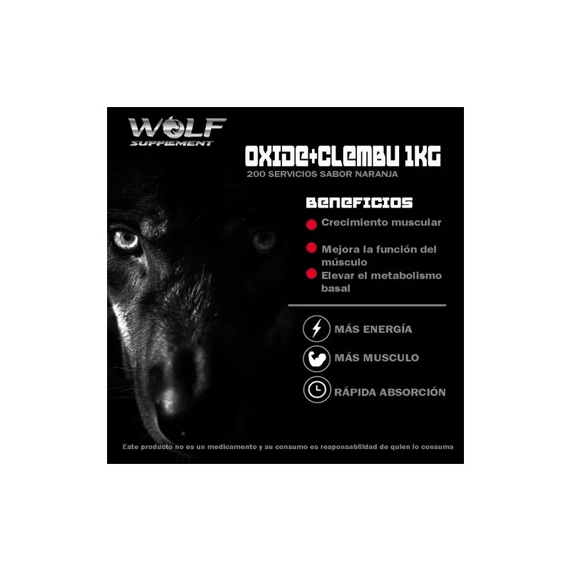 Óxido Nítrico + Clembuterol Wolf Suplements 1kg Pre Entreno
