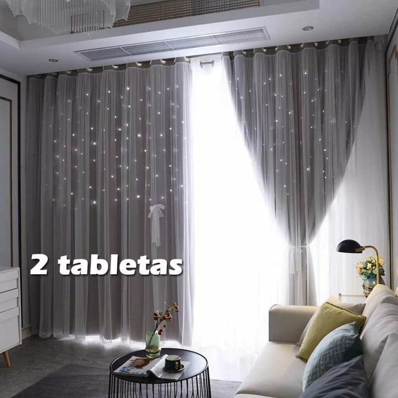 LUCINATIA Cortina Lisa Con Tul Y Diseño Estrella De 132x240