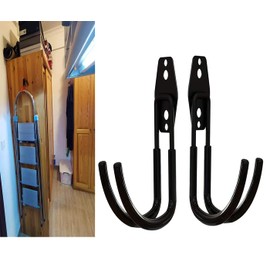 2Pcs Step Stool Hanger Wall Mount, Folding Step Stool Wall Mount Hook, Step Ladder Wall Mount Hanger, Telescoping Wall Mount Ladder Hooks for Home & Office Display & Storage Step Stools Tool (T-Type)