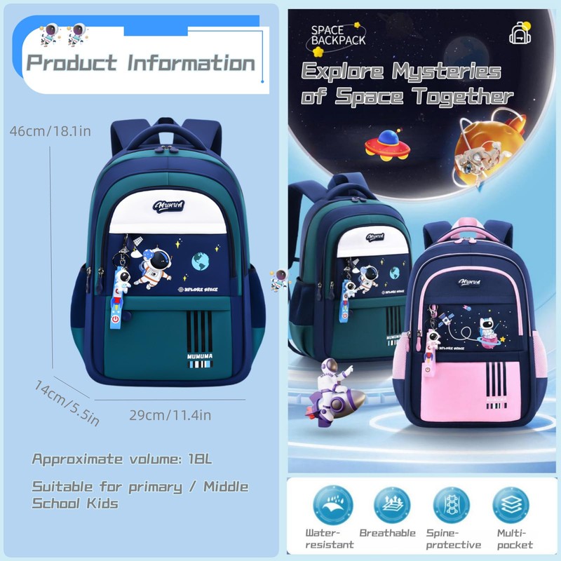 Space Childrens Backpacks for Boys, Multi-Pocket Astronaut Boys School Bags