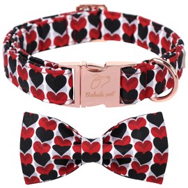 Babole Pet Valentine Dog Collar for Small Dog with Bow Tie, Red&Black Love Heart Valentine Dog Collars with Safety Metal Buckle Adjustable Puppy Collars for Boy & Girl Dogs S
