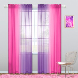 KOUFALL Room Decor for Teen Girls Bedroom Decoration Pink and Purple Sheer Kids Curtains Set of 2 Panels 52 x 84 Inch Length
