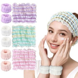 Lumbor37 Skincare Diademas para Mujer y Muñequeras,3pcs Diademas Mujer, 3 Pares Munequeras para Lavado, para Cuidado de la Piel, Desmaquillaje, Ducha 