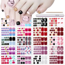 DANNEASY 20 Sheets Toe Nail Polish Stickers Full Nail Wraps for Women Self Adhesive Nail Polish Strips for Toes Gel Nail Strips Toenail Manicure Sticker with Nail File, Cuticle Stick
