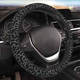 MAGIFUN Black Leopard Steering Wheel Cover for Women Girls, Animal Cheetah Vehicle Steering Wheel Protector for Auto, SUV Sedan Vans