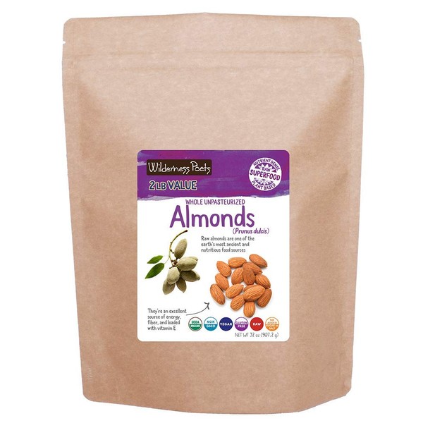 Wilderness Poets, Unpasteurized Almonds - Organic Raw Bulk Nuts - 2 Pound (32 Ounce)
