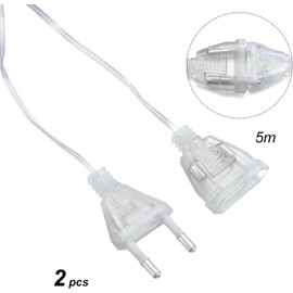 KYRYD EU Power Extension Cable, 2 Pack 5m Clear European Extension Cord, 2-Prong EU Male to Female Power Lead Extender for LED Lights, Light Up Figures, Appliances and Outdoor Use