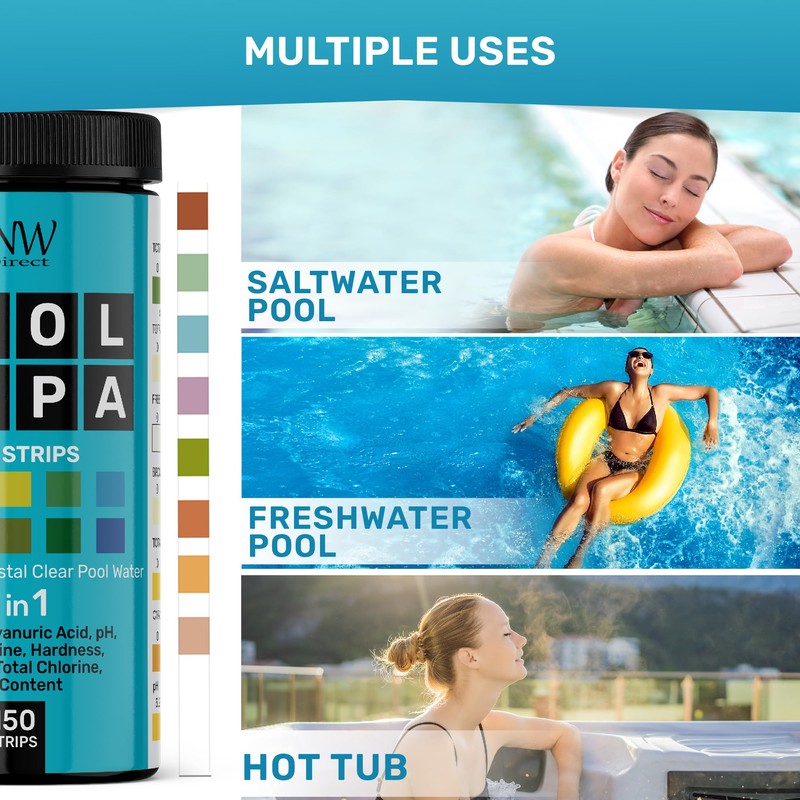 Pool Test Strips 8-in-1, 150 Quick and Accurate Pool and