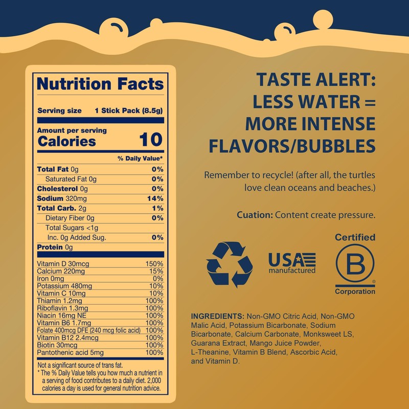 Bobelo Natural Energy Drink Powder, Peach Mango, 15 Count, Sugar