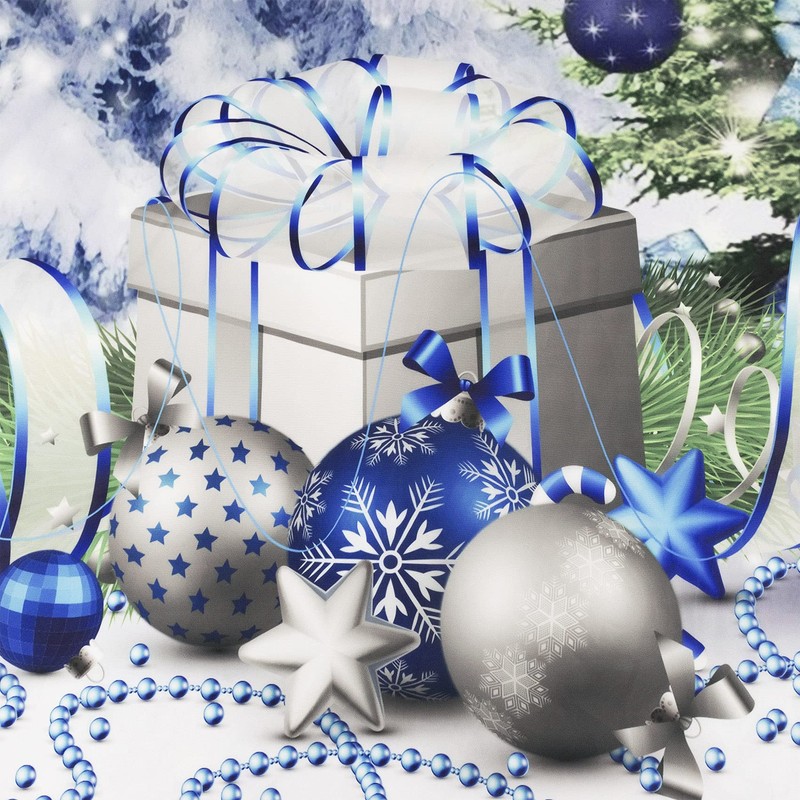 EOBTAIN Christmas Pine Tree Shower Curtain Blue Silvery Xmas Balls