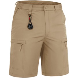 TACVASEN Men's Work Cargo Shorts - Stretch Fishing Sailing Elasticated Summer Breathable Shorts, Khaki, 32