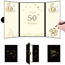 CRSONGMAOZL Decoraciones para Libros de Visitas de Cumpleaños, Alternativa para Libros de Visitas de Feliz Cumpleaños En Dorado Negro, Regalos de Cumpleaños Creativos Y Exclusivos, Regalos de Felicita