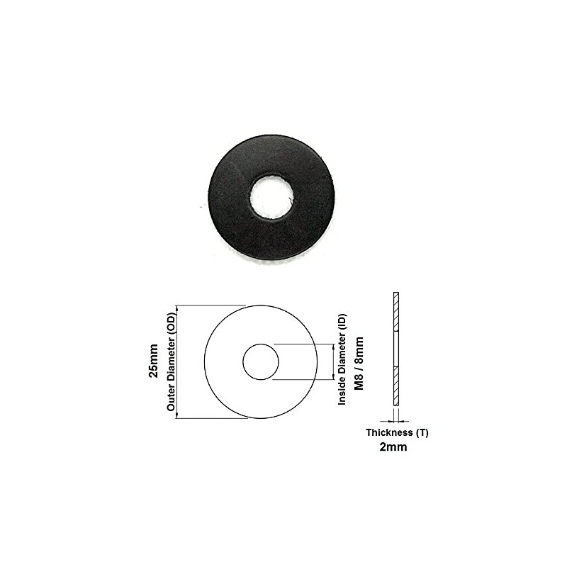 TERF® 10 Pcs Black Rubber Penny Washer M8 / 8mm