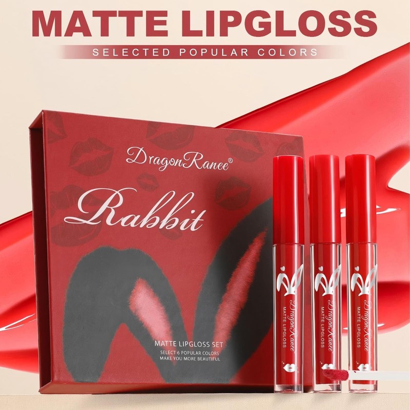 MooGlamor 6 Pcs Matte Liquid Lipstick Set Red Lip Gloss