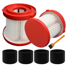 2 Pack 49-90-1900 Wet Dry Vacuum HEPA Filter Replacement Compatible with Milwaukee Vacuum Cordless M18 Fuel Filter 0780-20 0880-20, with 4 Foam Sleeve Filters & 1 Brush