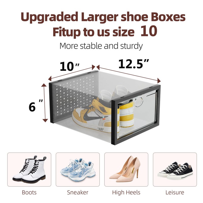 Ekisemio 12 Pack Shoe Storage Boxes, Stackable Clear Plastic Shoe