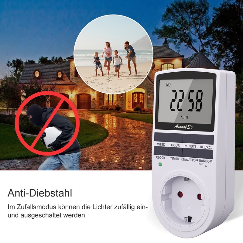 Awootsv Digital Timer Socket with LCD Display 24 Hours/Week Indoor