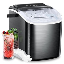 ZAFRO Stainless Steel Ice Maker Countertop, 26Lbs/24H, 9 Cubes Ready in 6-8 Mins, Self-Cleaning Portable Ice Maker with Handle, for Home/Office/Bar (Silver) - Color: Black