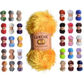 Lukche Eyelash Fun Fur Yarn Premium 100% Polyester 164 Yds (150 Mt), 3.53 Oz (100 Gr) Colorful Crochet Yarn Dıy Hand Knitting. (Yellow, 1 Skein)