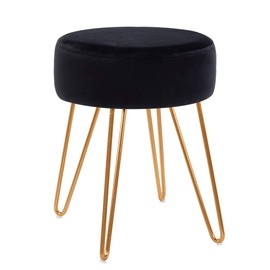 DUHOME Velvet Ottoman, Makeup Vanity Stool, Contemporary Stool, Mongolian Round Metal Stool, Vanity Stool, Furry Ottoman Stool, Modern Accent Stools Black