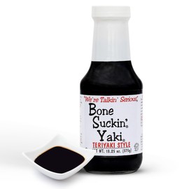 Bone Suckin' Yaki Teriyaki Style - 13.25 oz in Glass Bottle. For Pork Tenderloin, Salmon, Thin Cut Steaks, Stir Fry - Made w/ Tamari Soy Sauce, Balsamic Vinegar & Olive Oil. Gluten Free, Non-Gmo, Kosher - 1 Jar