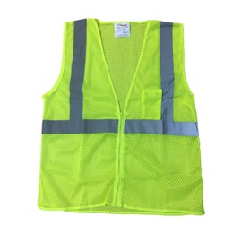 Liberty HiVizGard Polyester All Mesh Fabric Class 2 Safety Vest with 2" Wide Silver Reflective Stripes and 1 Pocket, Large, Fluorescent Lime Green