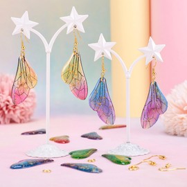 FASHEWELRY 16Pcs Resin Butterfly Wing Charms Transparent Wings Earring Charms Insect Feather Pendants with Jump Rings Earring Hooks for Jewelry Making, 40x21x2.5mm