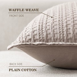 Foindtower Set of 2 Decorative Cotton Waffle Weave Throw Pillow Covers Euro Shams Cushion Covers Accent European Pillowcase for Bed Couch Sofa Bedroom Living Room Home Decor 26×26 Inch Tan Beige