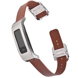 C2D JOY Magnetic Leather Strap Compatible with Garmin vivofit 4 Activity Tracker Replacement Band (Brown) with Metal Case for Women