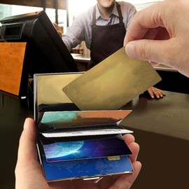 Organizador de Tarjetas de Crédito de Metal, Portatarjetas de Crédito con Bloqueo RFID con 6 Ranuras para Tarjetas Estuche para Tarjetas de Acero Inoxidable para Almacenar Tarjetas(oro rosa)