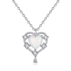 VIKI LYNN Herz Damen Halskette künstlicher Opal und 925 Sterling Silber Herz-Anhänger Geschenk fuer Frauen Mädchen