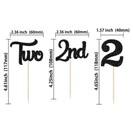 24 piezas de decoración para cupcakes con brillantina para el segundo cumpleaños para baby shower, fiesta de cumpleaños, decoración de tartas, suministros negros