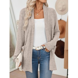 LILLUSORY Cardigan Sweaters for Women Lightweight Open Front Cardigans Casual Loose 2025 Fall Sweater with Pockets CoffeeGrey XL