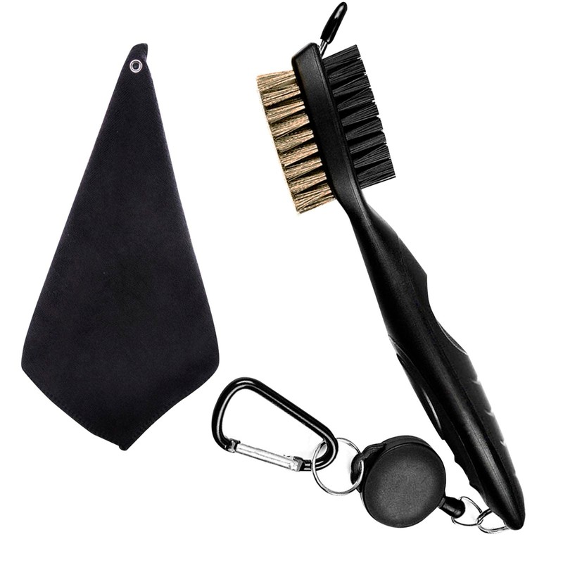 AWAVM Golf Club Brush and Microfibe Towel Kit, with Carabiner