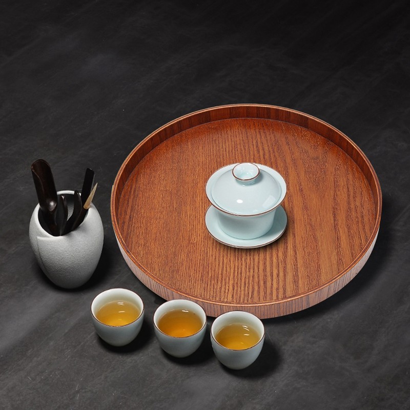 Wooden Round Tea Cup Tray Coffee Plates Holder Serving Tray