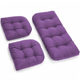 Tycdiose All Weather Wicker Chair Cushions of 3 Pieces, Waterproof Outdoor Wicker Chair Cushion for Patio Furniture Loveseat Settee Bench, 1 Loveseat and 2 U-Shaped Thickened Cushions, Purple