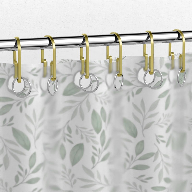 Shower Curtain Hooks Rings，Double Sided Shower Curtain Hooks Rust Proof，12