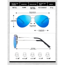 HENGOSEN Aviator Sunglasses Men Women Aviator Polarised Sunglasses Metal Frame Unisex Driving Sunglasses with UV400 Protection, 05 Silver/Ice Blue