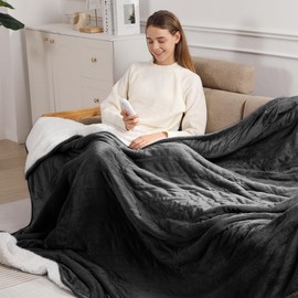 Electric Blanket Queen Heated Blanket - Heating Blanket Queen Size Soft Plush Sherpa with Dual Controllers, 5 Heating Level & 10 Hour Auto Off, ETL Certified, Warm Gifts for Grandma(Charcoal Grey)
