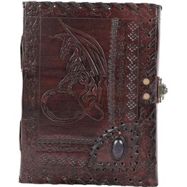 OVERDOSE Drache mit Stein geprägtes Tagebuch Notizbuch | Handgemachtes antikes Stein-Tagebuch Reise Geschenk Männer Frauen Tagebuch Leder Skizzenbuch Zeichnung Größe 5x7 I 12x17 cm