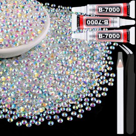 5000Pcs 4mm Resin Jelly Rhinestones with 3Pcs 10ml B7000 Jewelry Glue for Crafting, Transparent AB Flatback Gems, Bedazzling Crystal Bulk for DIY Crafts Clothing Tumblers Shoes Nail Art Fabric